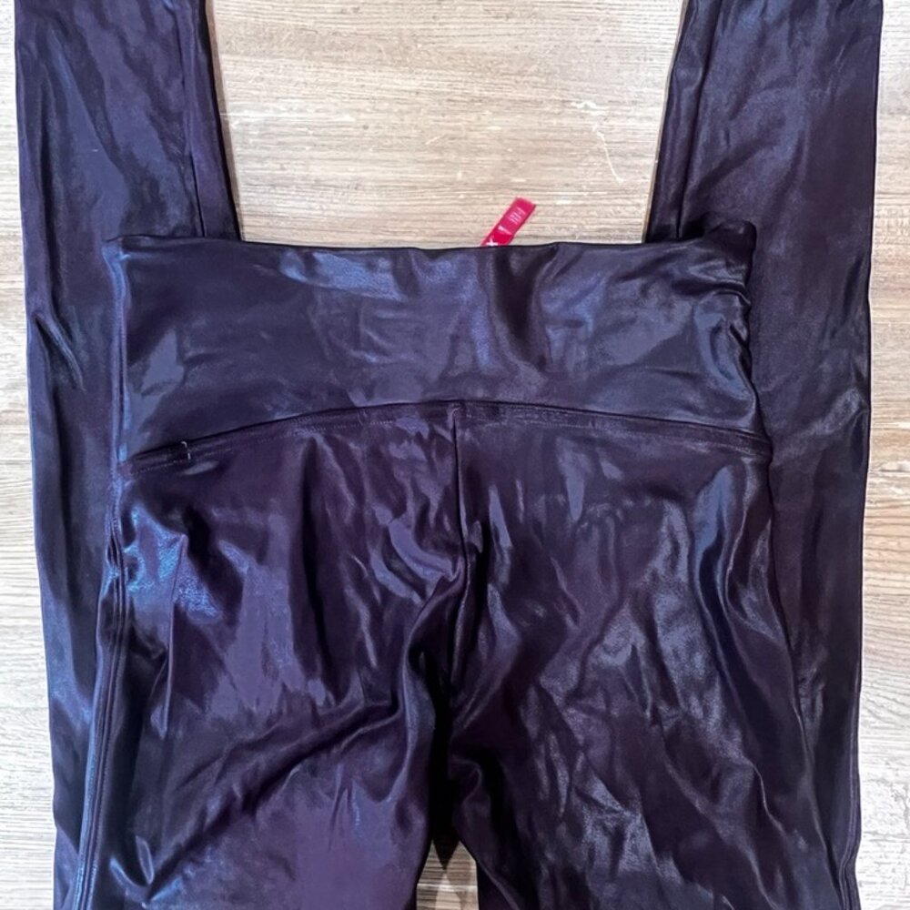 LUXURY VIBES – SPANX Liquid Faux Leather Leggings | Wine | Size M - Picture 2 of 5